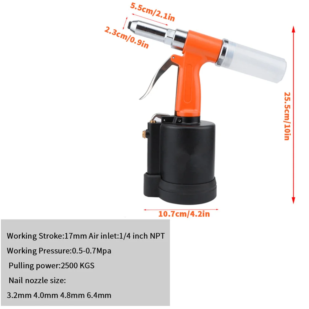

Pneumatic Rivet Tool Hydraulic Air Riveter Orange Labor Saving Heavy Duty Riveting Tool Kit 1/4inch