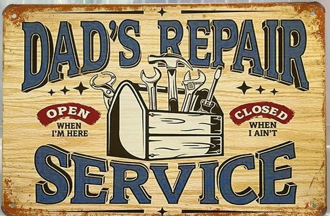 

Dad's Garage Vintage Tin Metal Sign Man Cave Repair Service Parts Vintage Metal Tin Signs Rustic Pin Up Poster Plaque Wall Art