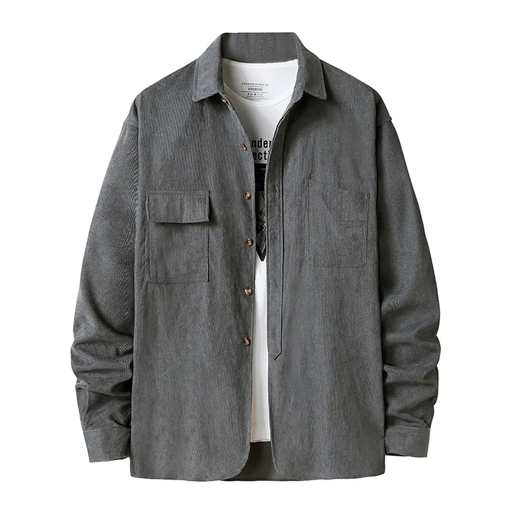 Covrlge Long-sleeved Shirt New Men's Corduroy Henry Collar Men's Autumn Winter Casual Shirt Top Male Streetwear US Size MCL268