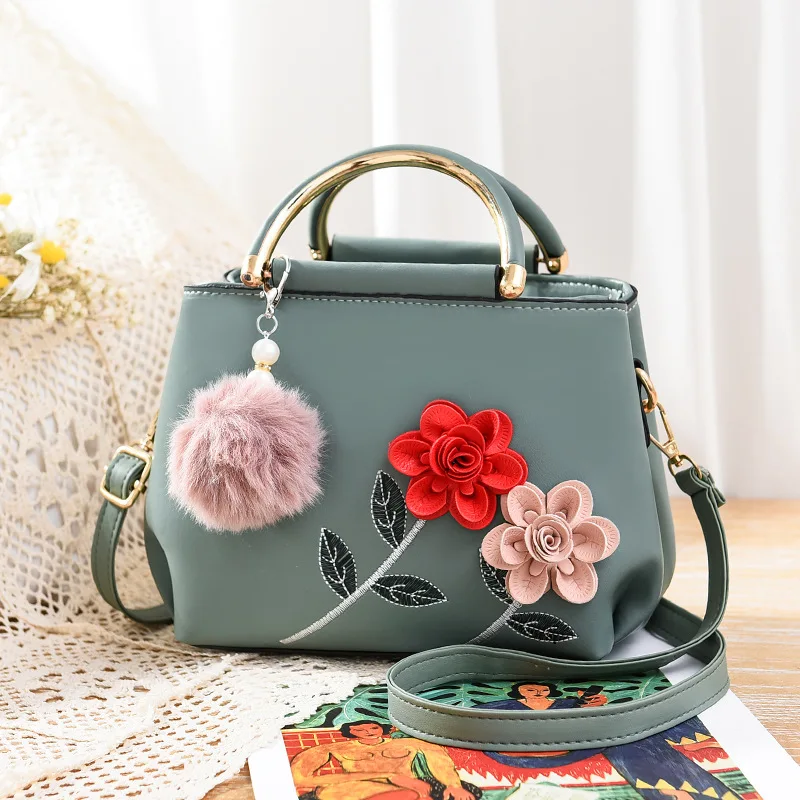 

2021 Spring 3D Flower Women Handbag Korean Fashion Simple Small Flag bag Embroidered Women's Bags Female Hand Bag bolsa feminina