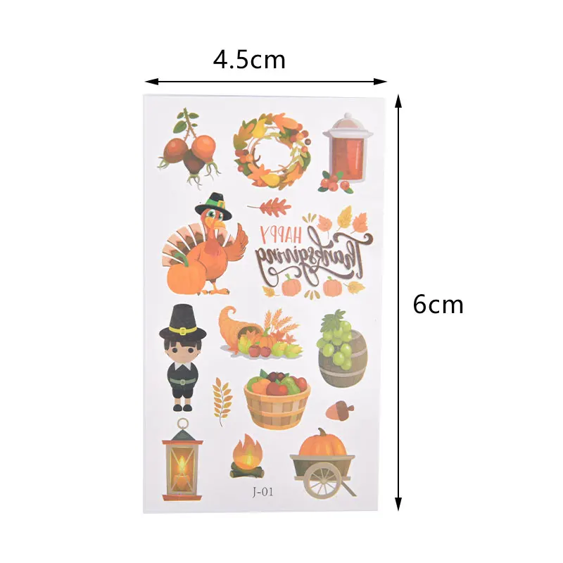 

10sheets Thanksgiving Tattoo Face Sticker Maple Leaf Turkey Pumpkin Disposable Tattoo Stickers