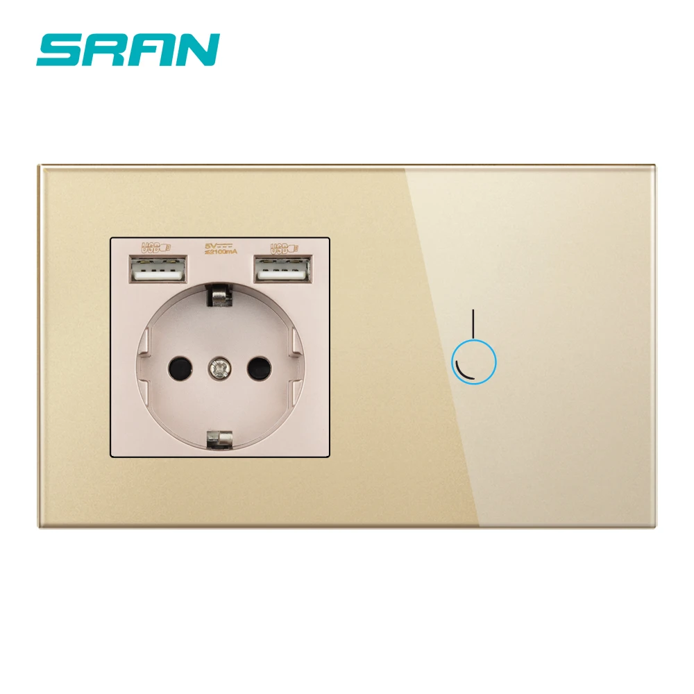 Сенсорный выключатель SRAN с розеткой и usb 146*86 220 В 16 А|Выключатели| |