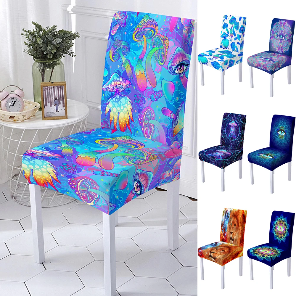 

3D-чехол на стул с психоделическим принтом грибов из спандекса для столовой чехлы на стулья с высокой спинкой для гостиной, вечеринки, украше...
