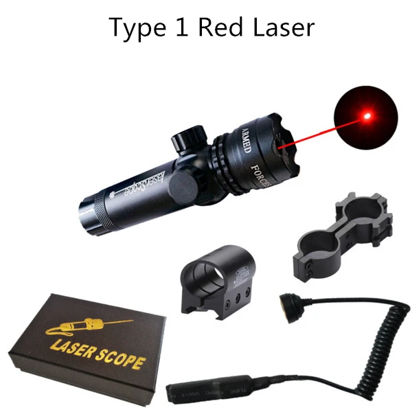 Type1 Red Laser Зеленый/красный точечный лазерный прицел набор тактическое оружие Регулируемый дистанционный переключатель давления винтовка прицел+ рейка крепление для ружья охоты - Цвет: Type1 Red Laser