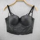 Cupnaya женский черный укороченный топ из искусственной кожи, верх, женский сексуальный готический стиль, Женский дизайнерский корсет, Бралетт, Майки