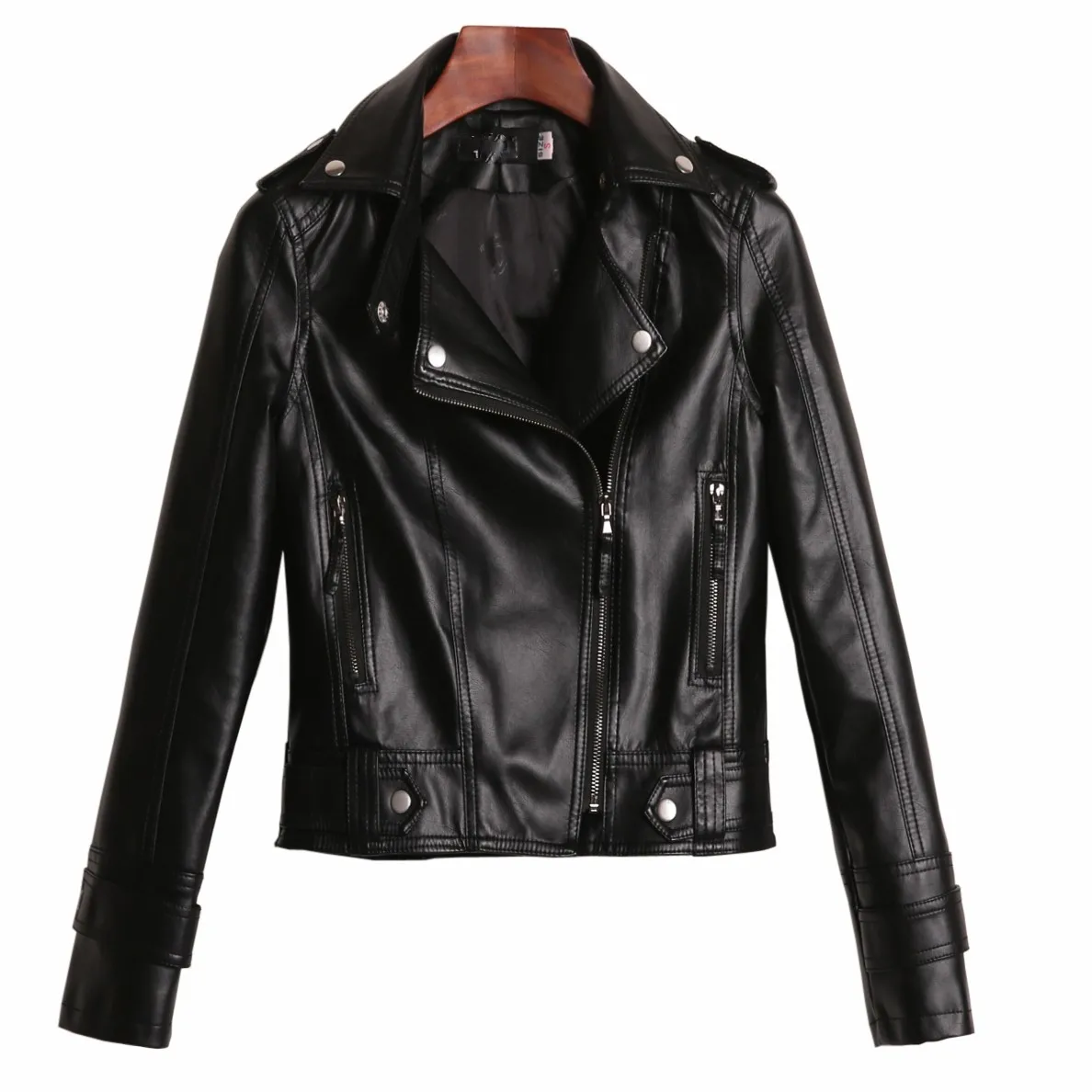 

Winter Autumn Motorcycle leather jackets Women Fashion PU Zipper Thicken Short Black Coats Female Ladies