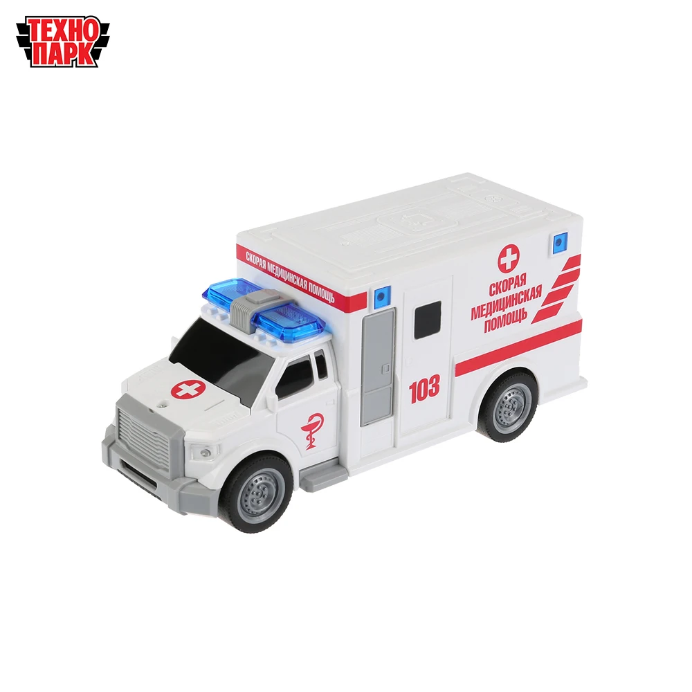 Машина ТЕХНОПАРК Скорая помощь 19 5см пластиковый со светом и звуком инерционный