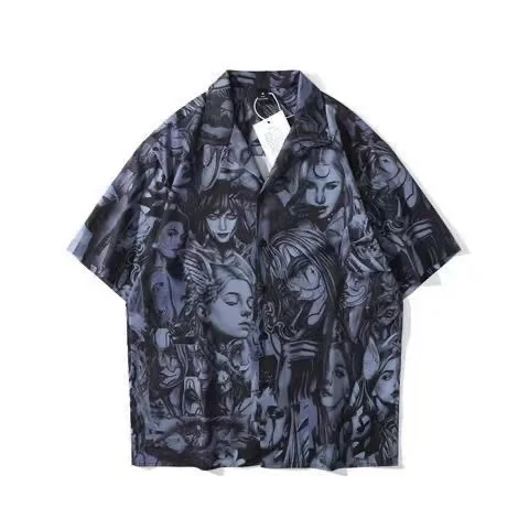 

Men's shirt 2022 new spring and summer retro print hip-hop shirt short-sleeved casual top streetwear