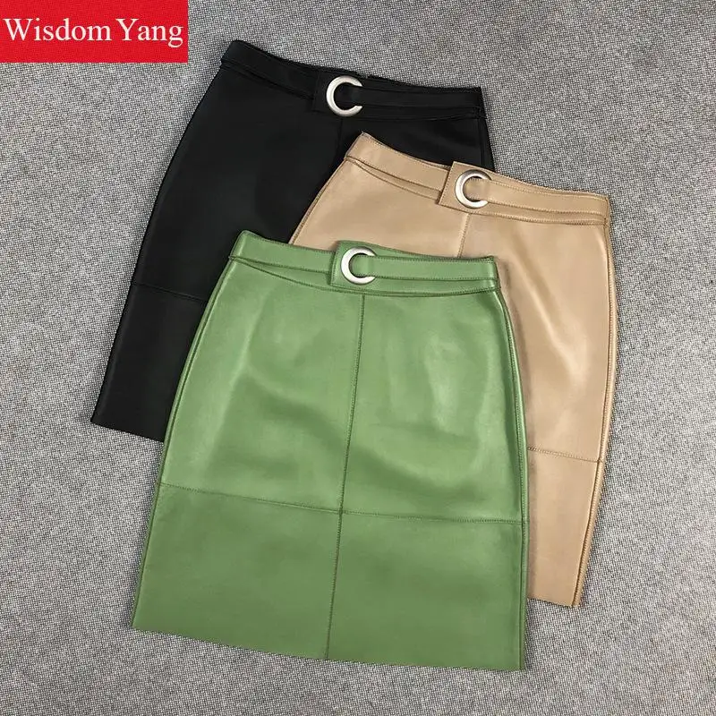 Юбка-карандаш женская из овечьей кожи с высокой талией | Женская одежда