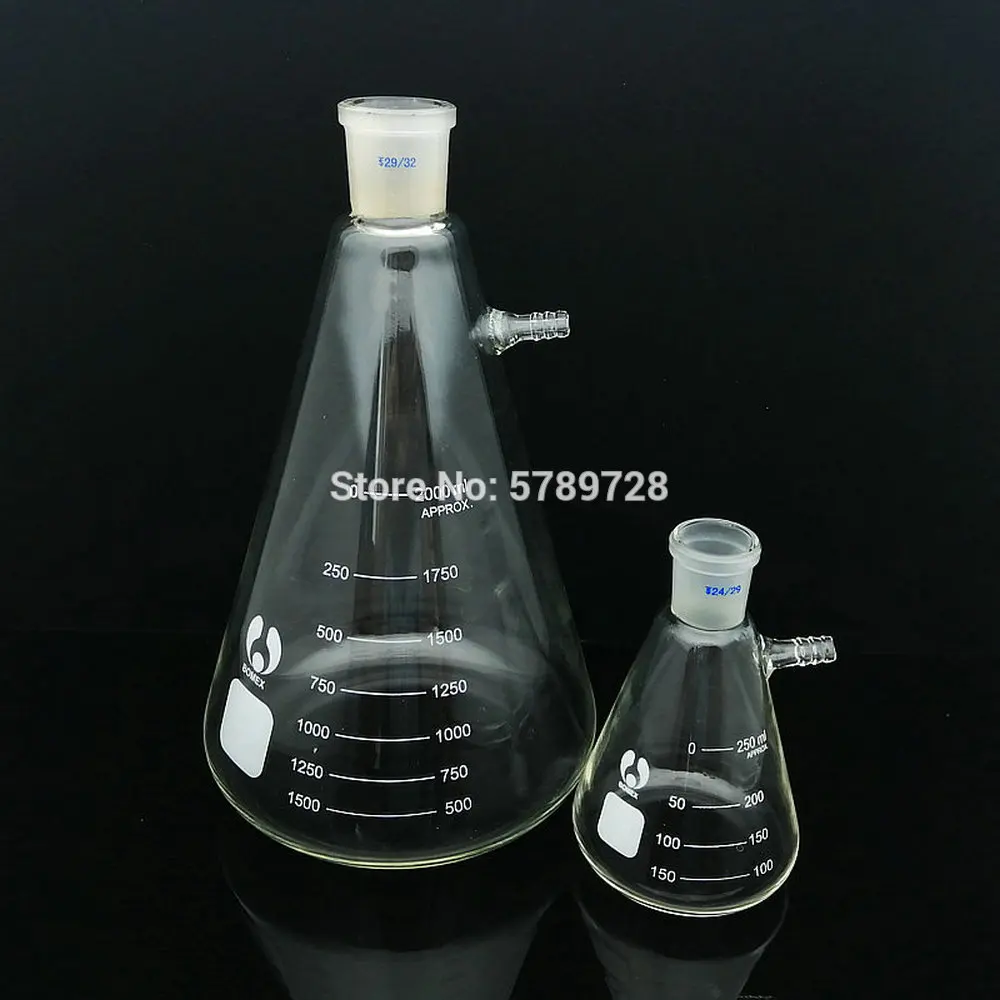 1PCS 25ml to 2000ml Glass Vacuum Grinding Mouth Filtration Suction Flask Laboratory Filter Bottle with Upper Nozzle