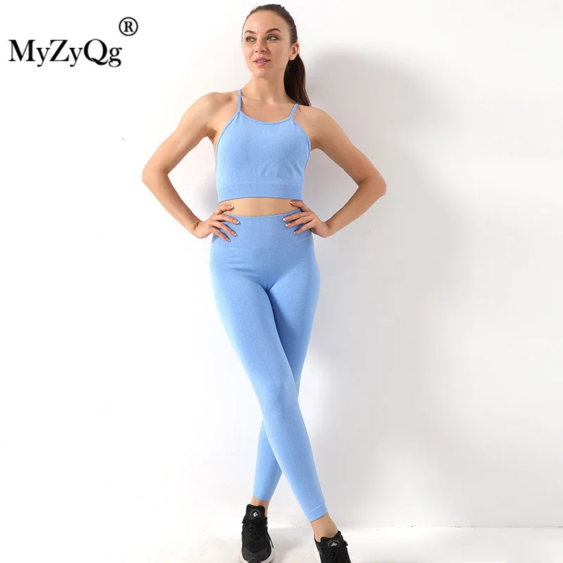

Summer Women Two-piece Yoga Set Active Wear Sportswear Running Gym Fitness Clothes Sling Sports Bra High Waist Hip Leggings