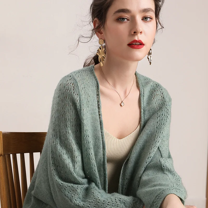 

Мягкие женские кардиганы, свитера, весенние пикантные V образным вырезом осенние свободные три четверти рукав вязаный белый свитер пальто Н...