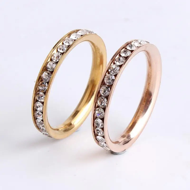 

wedding rings 3mm gold color rose gold single row crystal 316L Stainless Steel wedding rings for women men wholesale