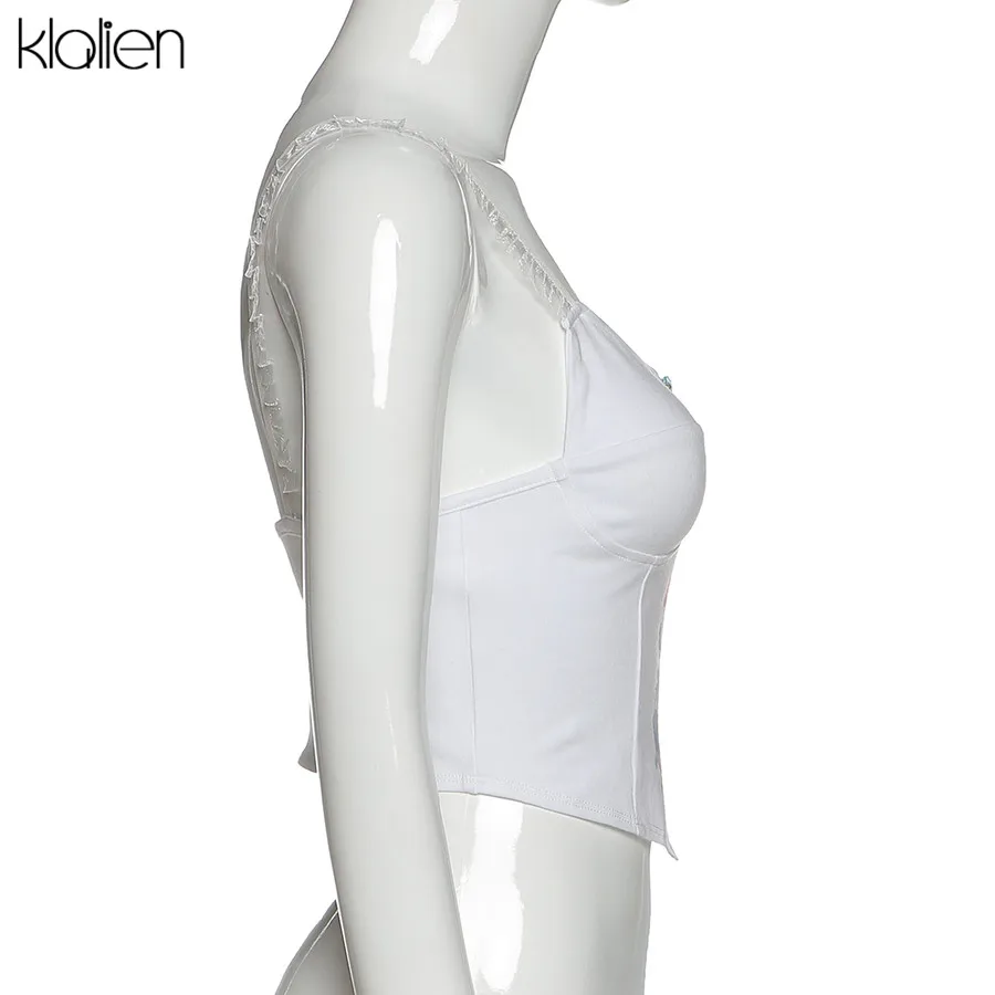 Женский кружевной топ майка KLALIEN Летний Эластичный облегающий из мягкого хлопка