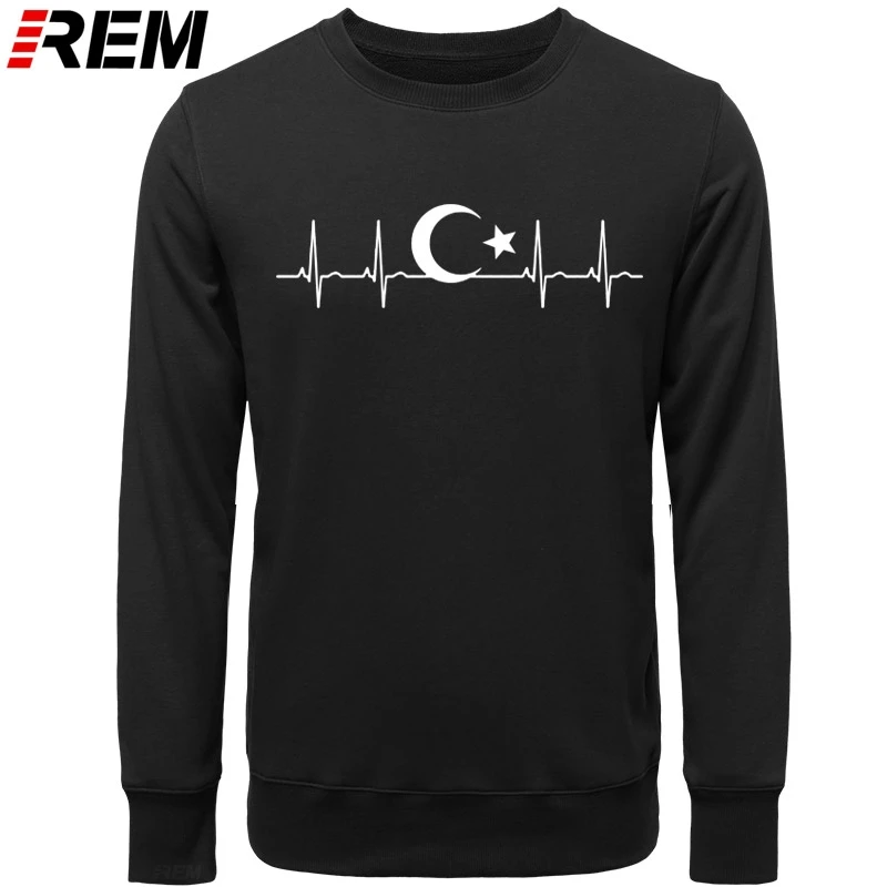 REM Turkey Fans Cheer Moon Stars Heartbeat Fo'r Men Casual Cotton Long Sleeve Funny Turkish Flags Hoodies Sweatshirts | Мужская