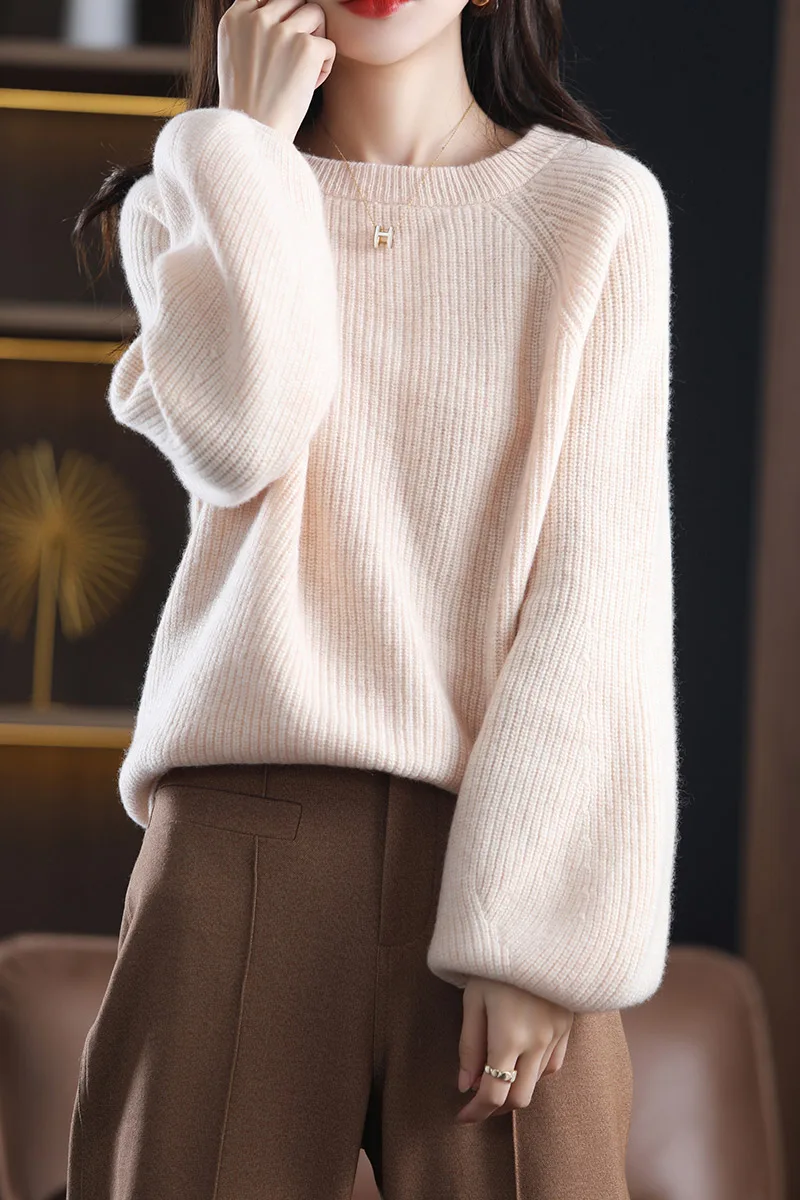 

Ladies Fashion Round Neck Pullover Knitted Wool Bottom Sweater Outer Wear Pure Color Pullover Sweater Knitwear for Autumn Winter