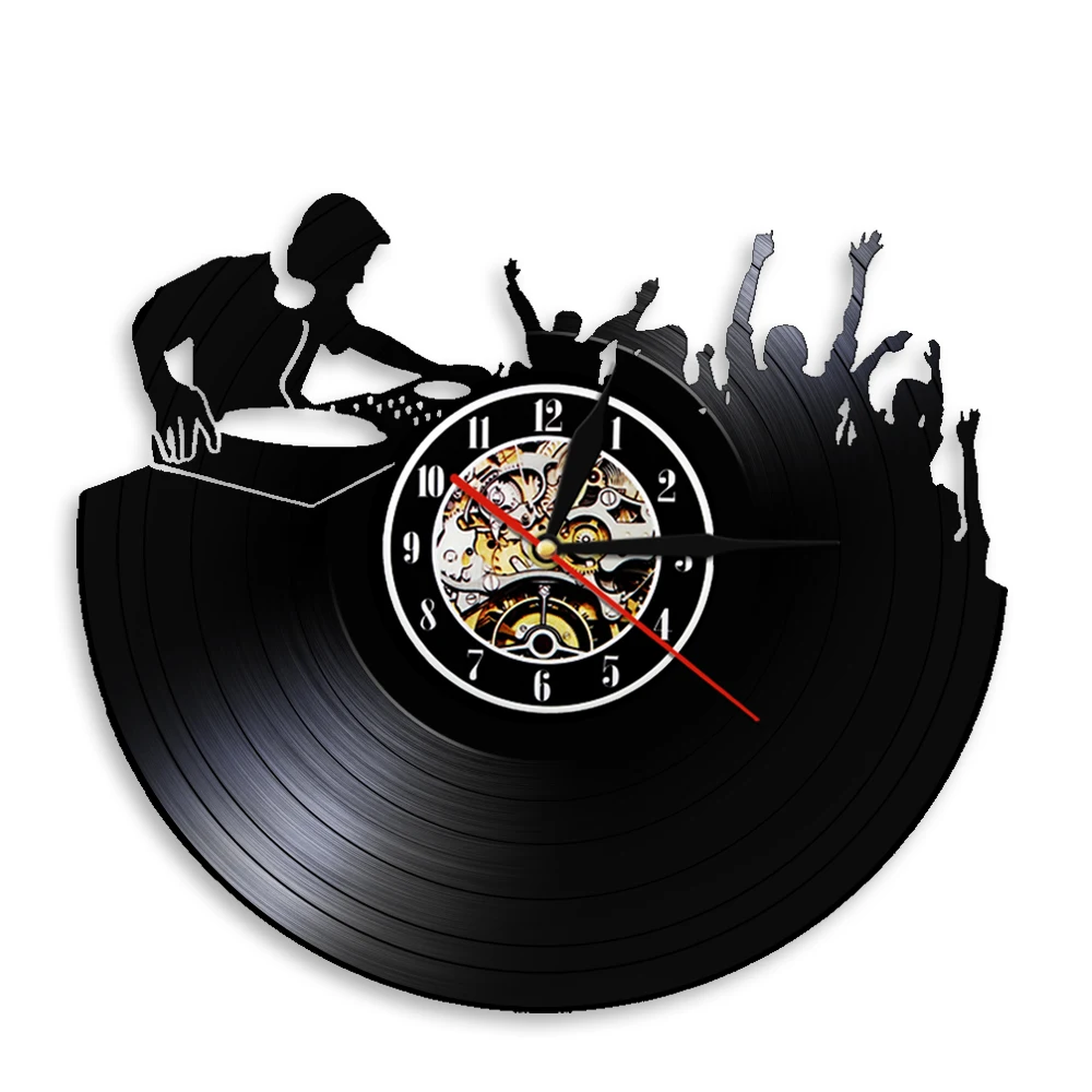 Ночной клуб музыкальный фестиваль DJ стенд сценический поворотный стол ночной клуб Настенный декор настенные часы диско Танцевальная вечеринка виниловая запись настенные часы