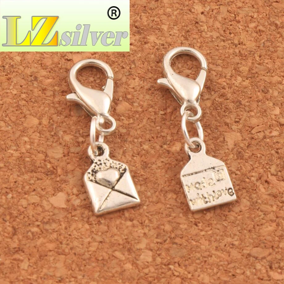 200PCS Zinc Alloy Heart Envelope Made With Love Lobster Claw Clasp Charm Beads 24.6x6.4mm Jewelry DIY C460