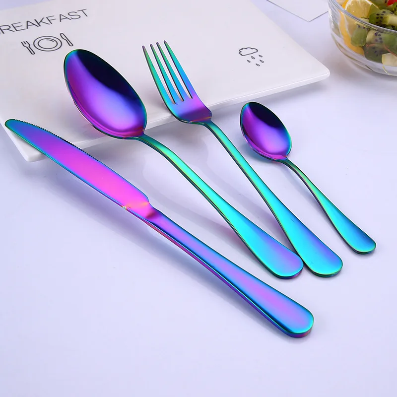 

Colorful Icespoon Stainless Steel Cutlery Set Steak Knife Fork Dinner Spoon Western Food Dinnerware Portable Kitchen Tableware