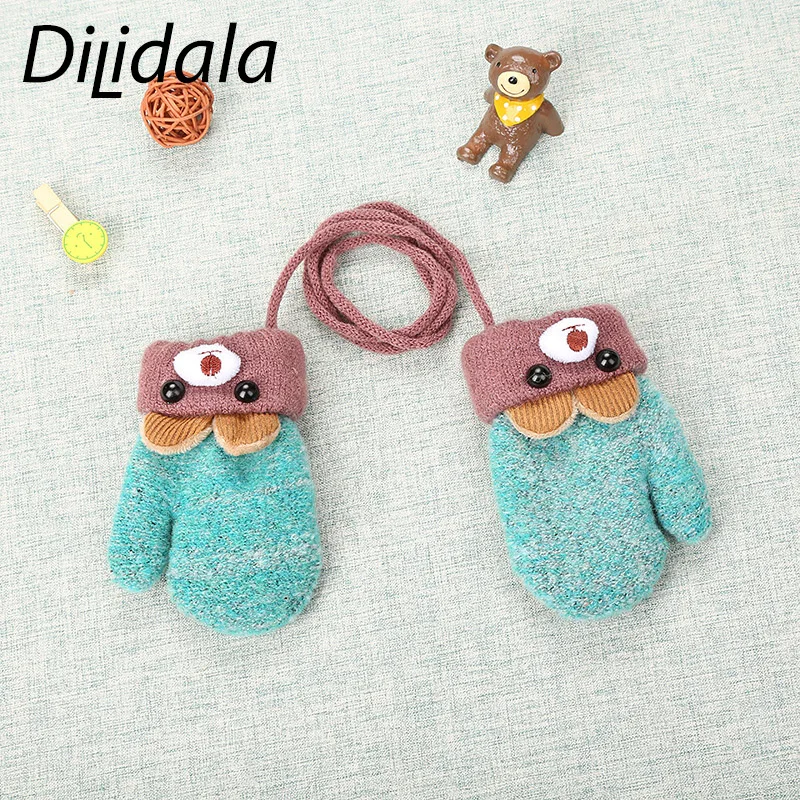 Dilidala/Детские перчатки с милыми ушками медведя из мультфильма; зимние вязаные шерстяные перчатки высокого качества; двухслойные бархатные толстые зимние перчатки для женщин