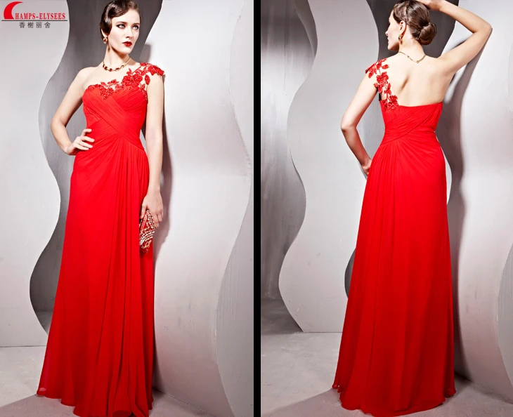 

free shipping 2018 fashion red long one shoulder vestido robe de soiree formal beaded sexy design party gown bridesmaid dresses