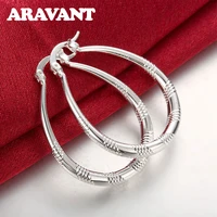 silver color metal oval hoop earrings for women stripes water loop earring european brand fashion jewelry gifts