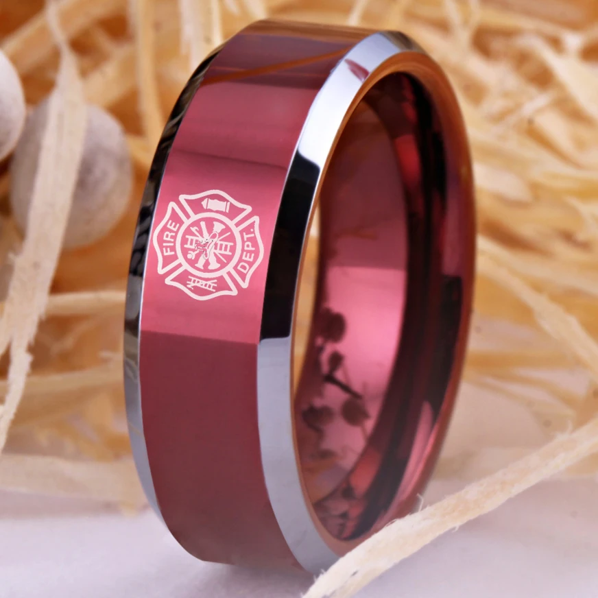 Кольцо пожарного красного цвета вольфрамовое кольцо мужское Новое обручальное