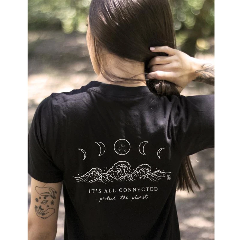 Camiseta con gráfico de fase lunar para mujer, camiseta elegante con estampado de 