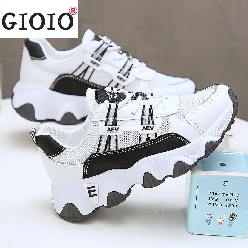 

Кроссовки женские спортивные на шнуровке, дышащие, Вулканизированная подошва, толстая подошва, повседневная прогулочная обувь, на осень