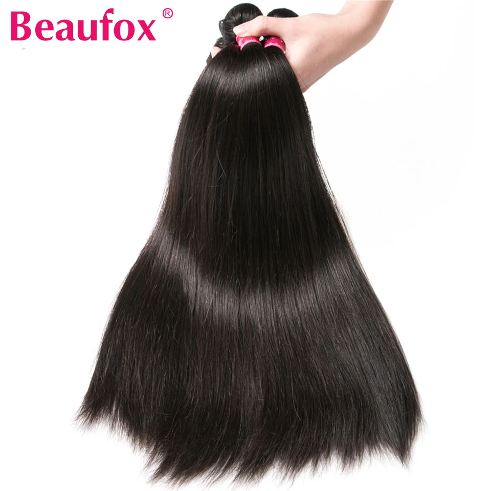Волнистые бразильские волосы Beaufox пряди с закрытием прямые Remy человеческие 4