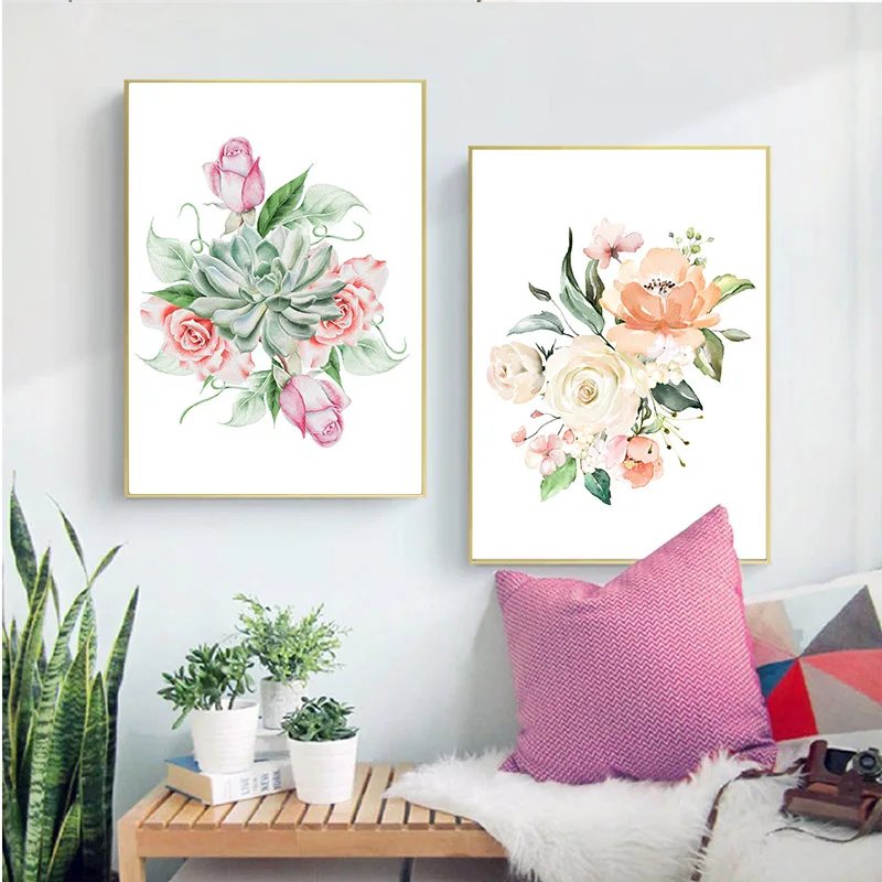 Conisi Холст Живопись стены Искусство Румяна Розовый и мятный цветочные картины