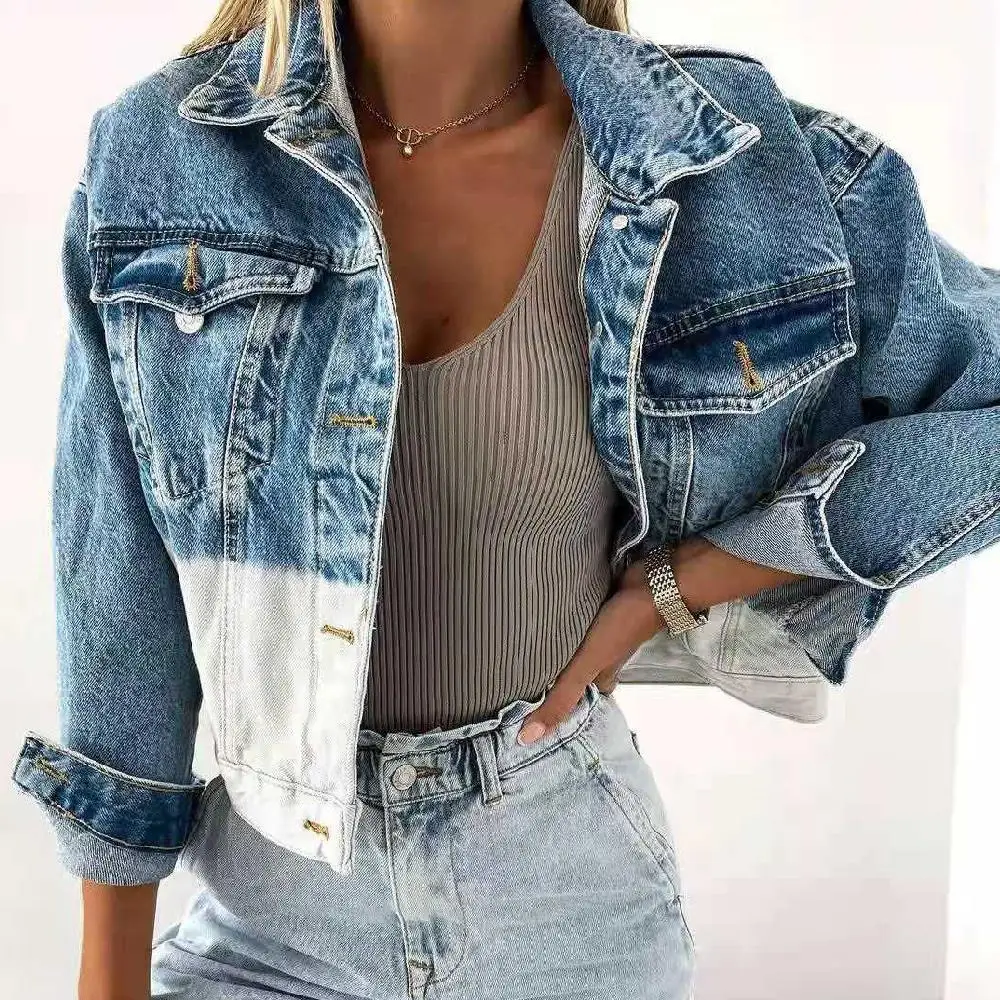 

Lapel Single-Breasted Female short Denim Coats Vintage Ladies TopsFashion New Autumn Loose Gradient Denim Jackets for Women