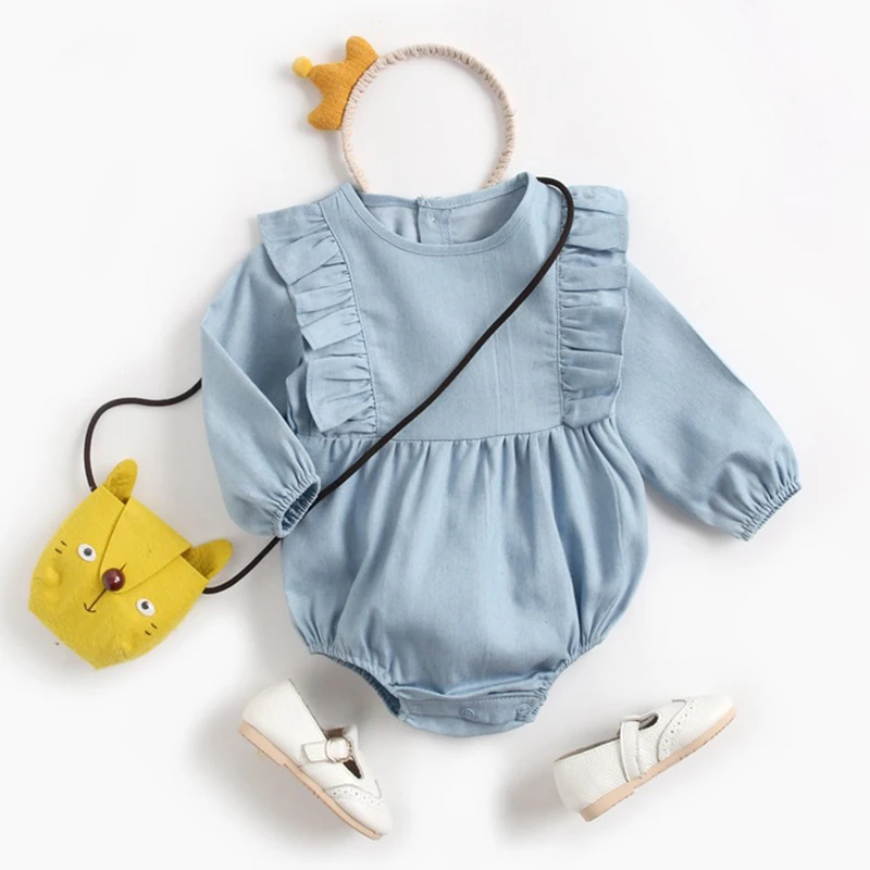 Newborn Baby Girls Cowboy Long Sleeve Clothes Rompers New 2020 Spring Autumn Toddler Triangle Jumpsuits 0-3Yrs | Детская одежда и
