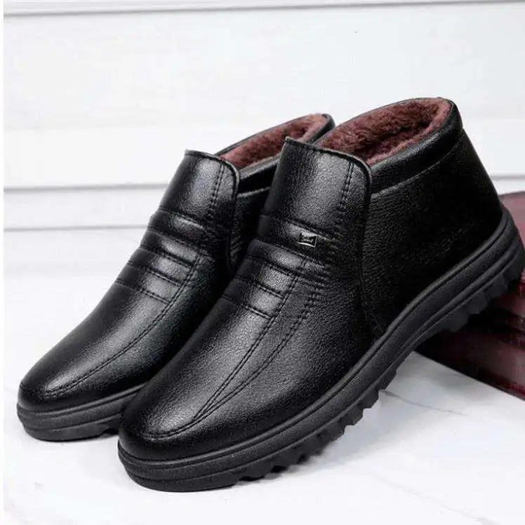 

Winter Waterproof Men's Casual Leather Shoes Flannel High Top Slip-on Male Casual Shoes Rubber Warm Winter Shoes for Mens