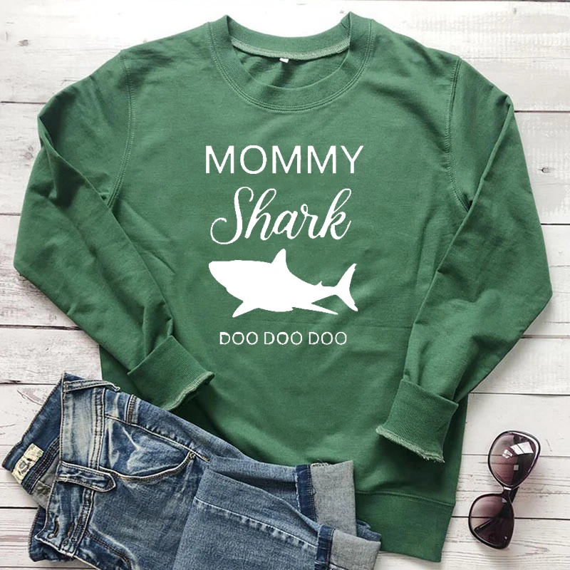 Женский свитшот с надписью Mommy Shark Doo повседневный осенний пуловер длинными