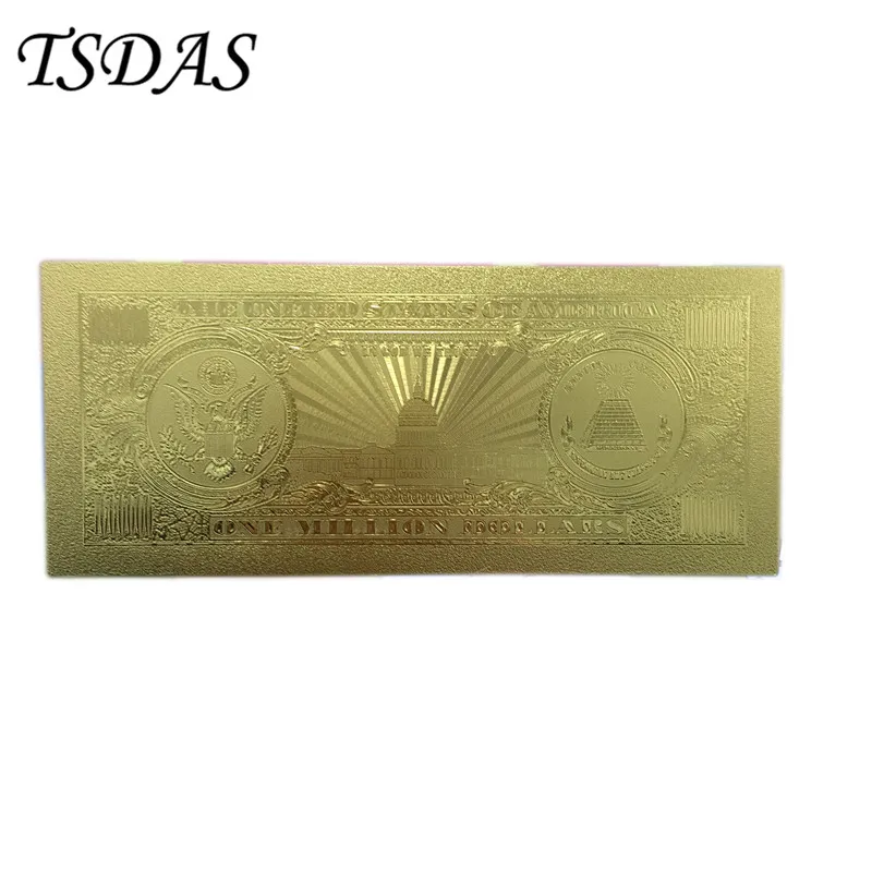 America Souvenir USA 1 Million Dollars Bill 24K Gold Banknote Fake Us Money 99.9% Foil Collection 10pcs/lot | Дом и сад