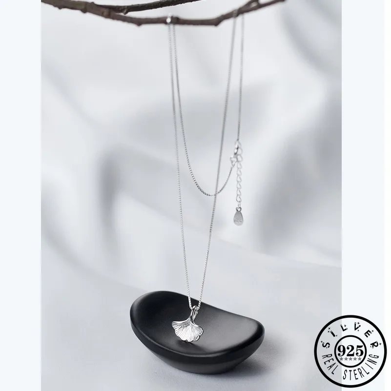 

100% 925 Sterling Silver Beautiful Ginkgo Leaf Pendant Statement Party Necklaces Fine Jewelry for Women