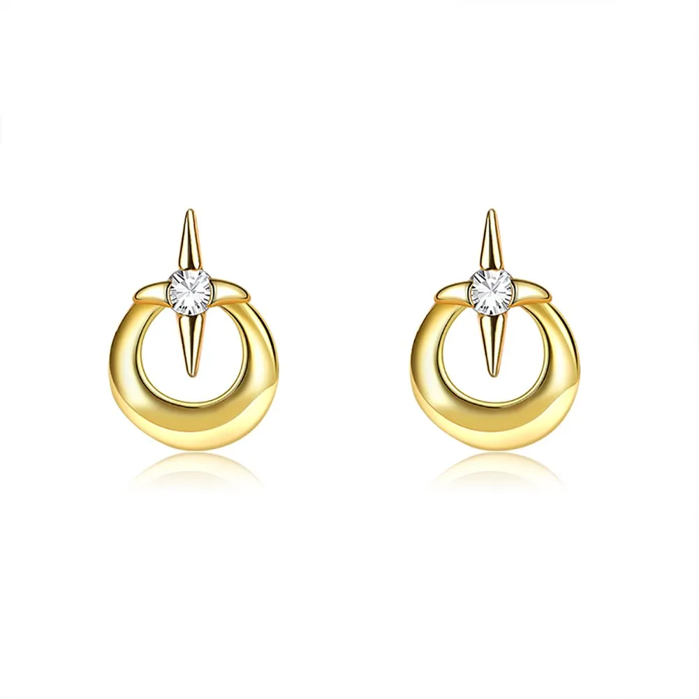 

Korean 925 Sterling Silver Cross Earrings for Women Gold Color Round Circle Stud Earrings Cubic Zirconia Fine Jewelry Girls Gift
