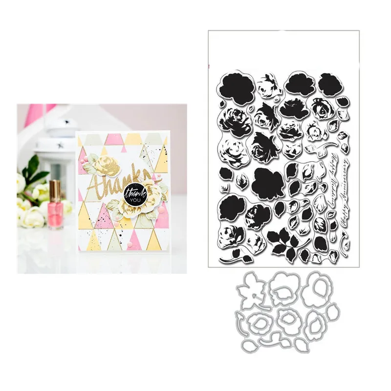 

Metal Cutting Dies and Flower Stamp Set Scrapbooking Dairy Album Greet Cards DIY Stencil For Decor 2021 Christmas New Arrival