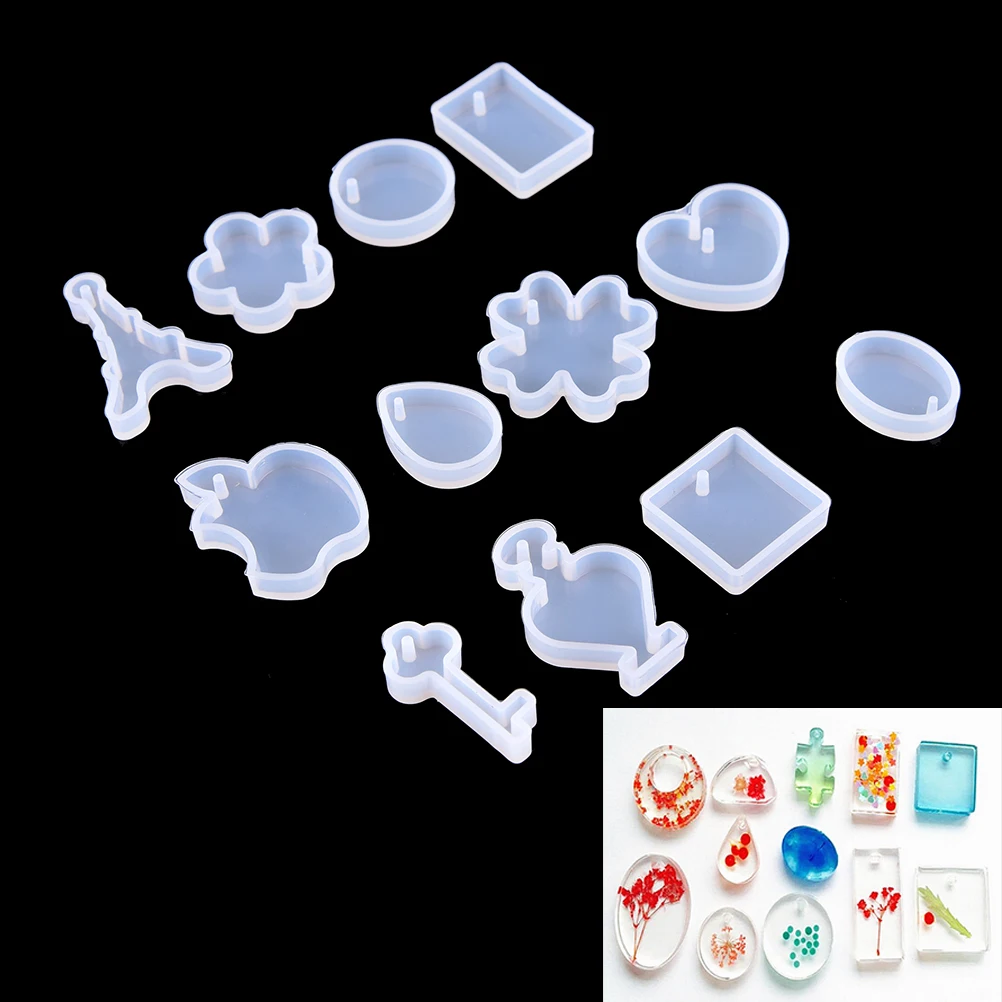 

12 models / set of diamond drop rubber pendant mold DIY silica gel pendant mold hand crystal drip tape hole pendant mold dry flo