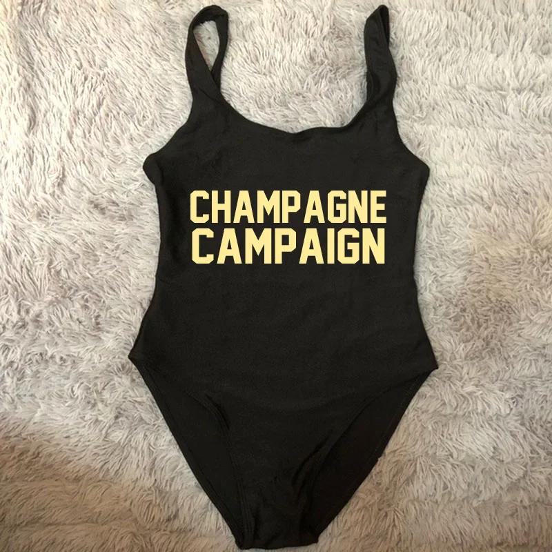 Женский слитный купальный костюм Цельный купальник цвета шампанского с надписью