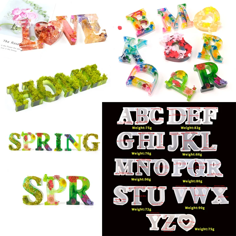 TC159 27 Pcs Letters Resin Mold Jewelry Kits Clear Alphabet Silicone Molds Making DIY Crafts Supplies Wholesale