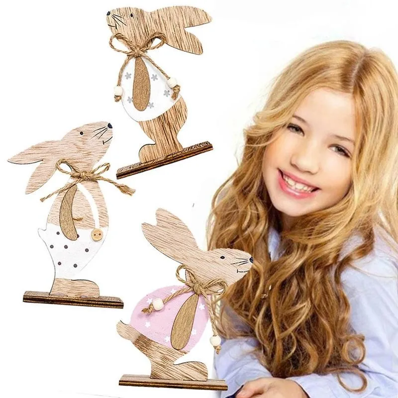 

Bunny Easter Toy Wooden Ornaments Happy Easter Decor Kids Event Party Supplies Wooden Handmade Crafts Painting Gifts Drawin W0M9