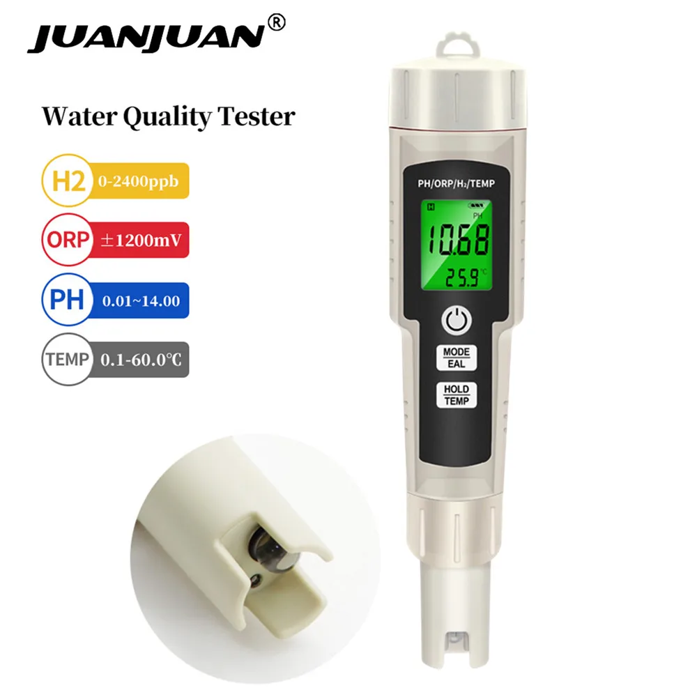 

New 4 in 1 PH/ORP/H2 and TEM Meter Dissolved Hydrogen Meter Water Quality Tester Digital Ph Monitor Waterproof For Aquarium 50%