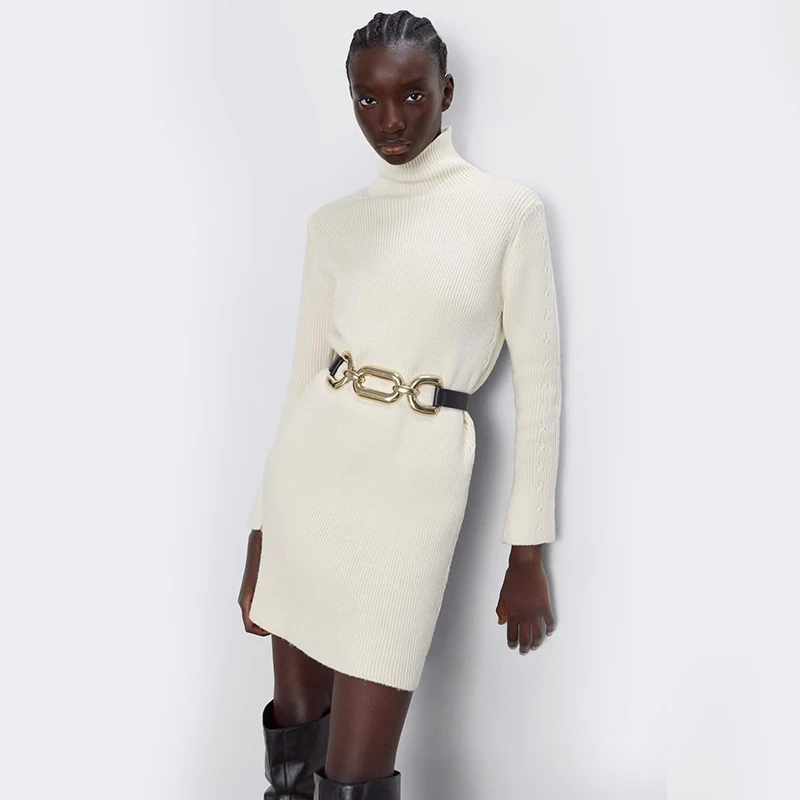 2019 ZA женское Трикотажное Платье До Колена платье на бедрах Осень зима длинный