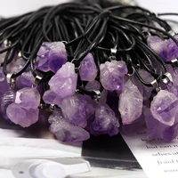 natural gems stone necklace raw amethyst quartz purple crystal cluster pendant necklace for women men jewelry accessories