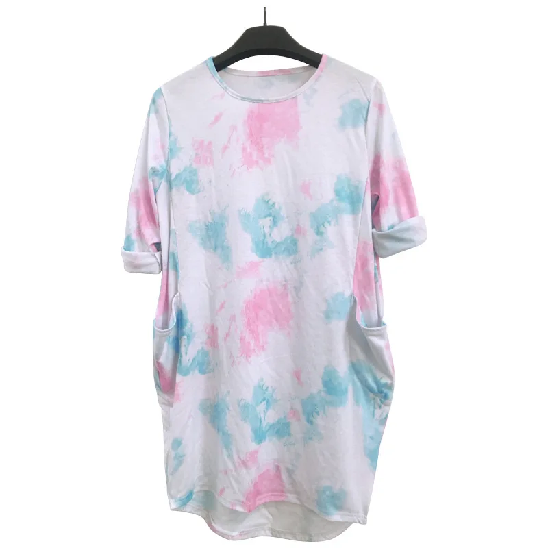 

Women Casual Loose Plus Size Dress Snake Tie-dye Print O-neck Long Sleeve Pocket Straight Dress Autumn Winter New clothing women