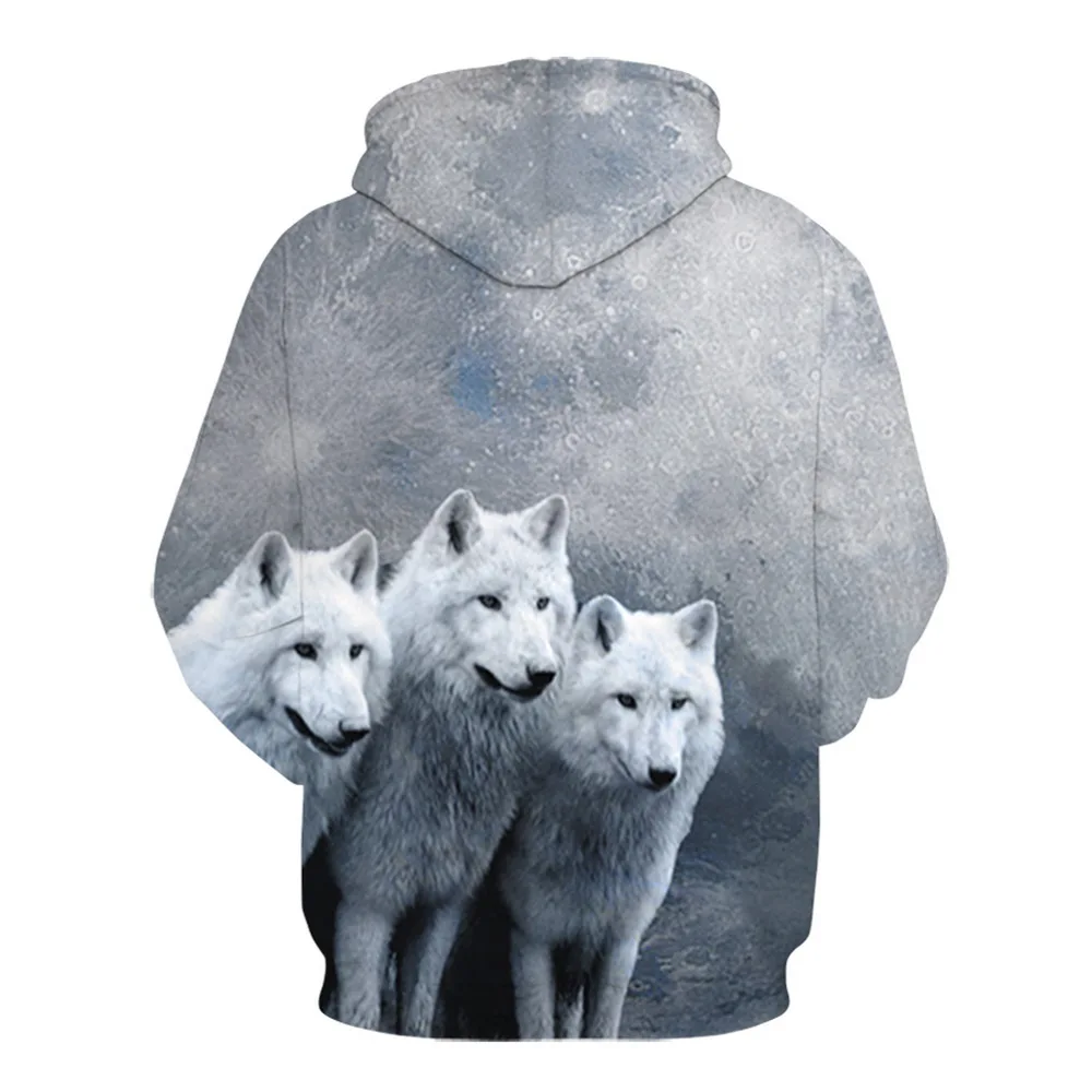 Три только волк 3dprinting толстовки Для мужчин женщин Толстовка со шляпой