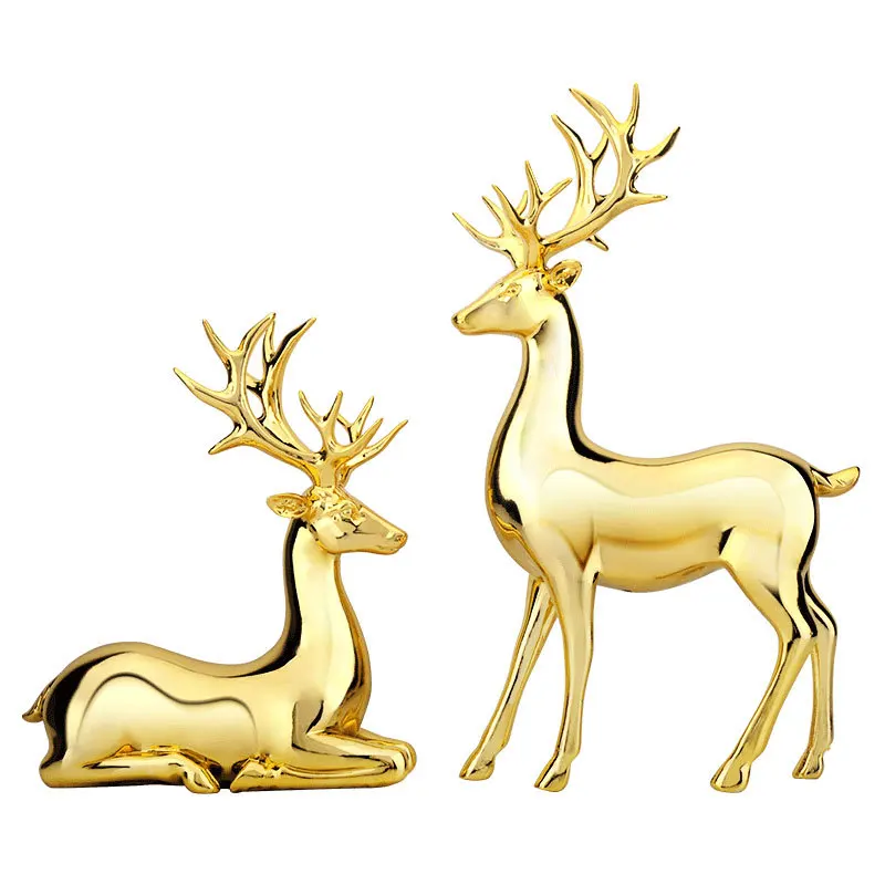 

1Set Gold Resin Deer Figurine Fairy garden miniature Statue Sculpture Abstract Home Living Room Decor Modern Desktop Crafts