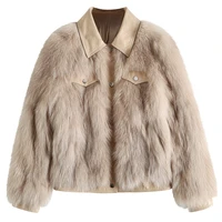 2020new arrival womans real fox fur coat short style slim fit leather pocket and collar fashion real fur jacket